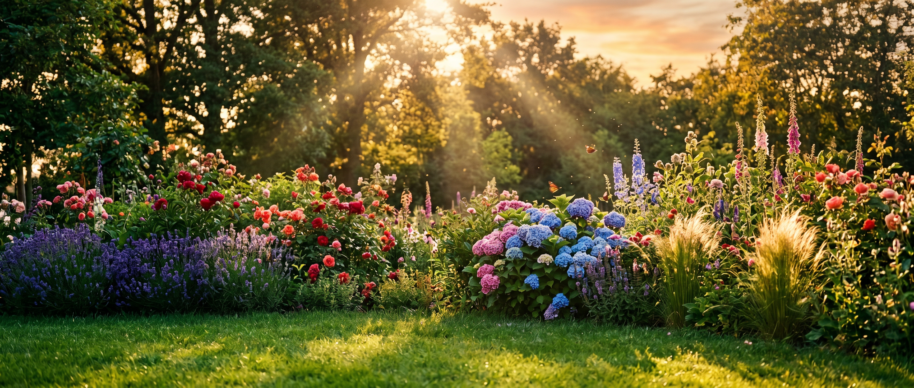 A green, flowering garden